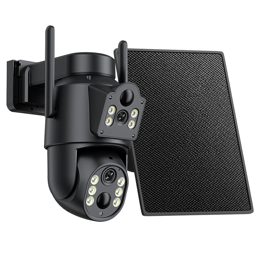 4K ICsee Außenkameras Solar WiFi Dual-Objektiv Dual-Bildschirm Kabellose Heimsicherheitskamera PIR Menschenerkennung 365 Tage Standby