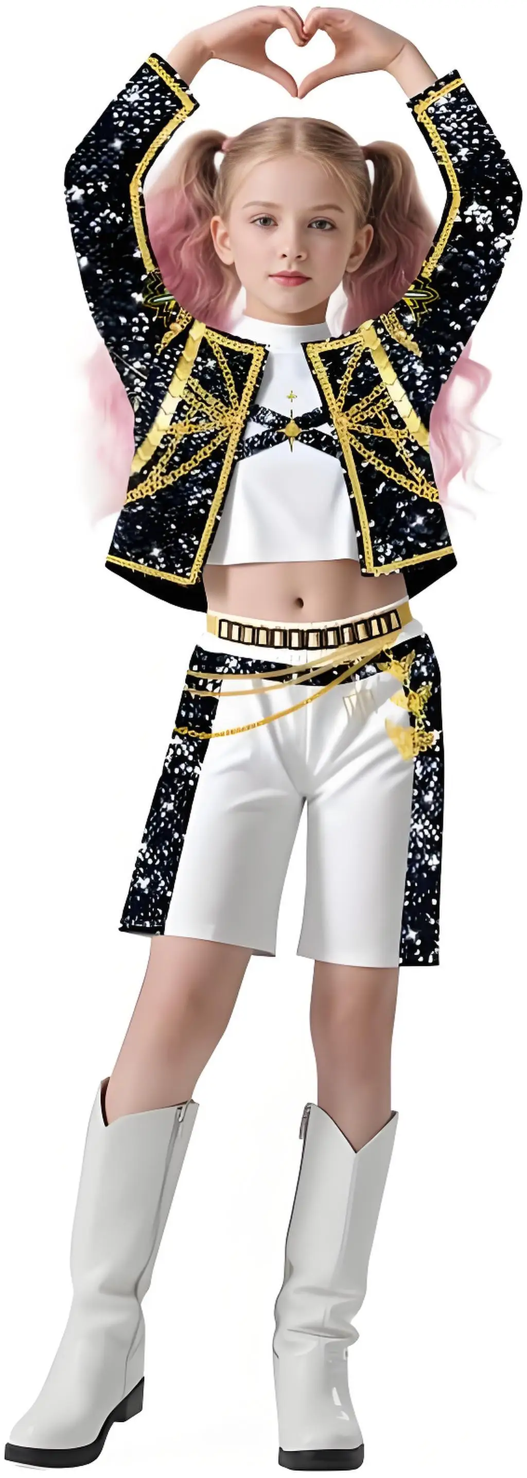 K-POP الشيطان هنتر تأثيري فتاة زي الأطفال البوب المغني ثلاثية الأبعاد مطبوعة ملابس أطفال مجموعة الذهب الأسود فريق الصيد الساحرة