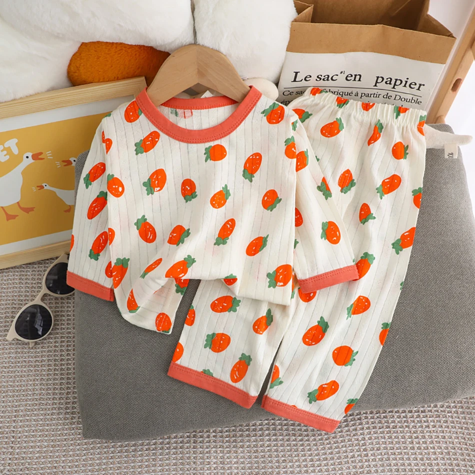 Long Sleeve Long Pants Cotton Print Kids Pajamas Set Summer Baby Comfort Soft and Air-Conditioned Room Wear Sleepwear