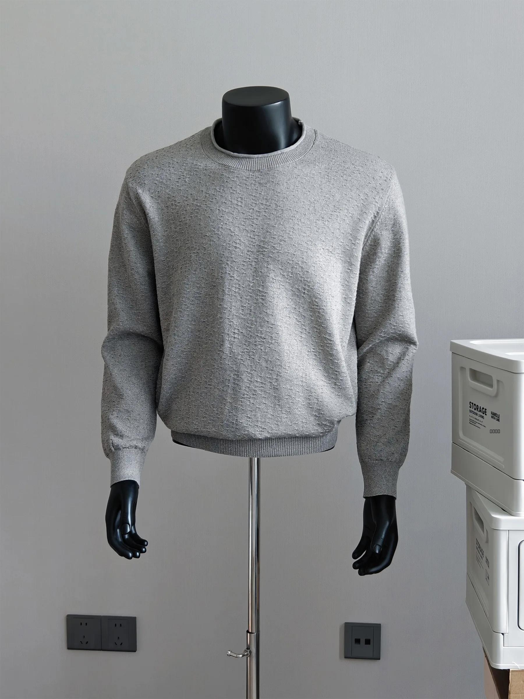 

Мужской облегающий трикотажный джемпер с круглым вырезом из мягкой смеси полиэстера и хлопка, повседневный, комфортный, дышащий, средней плотности, с длинным рукавом, базовый слой.