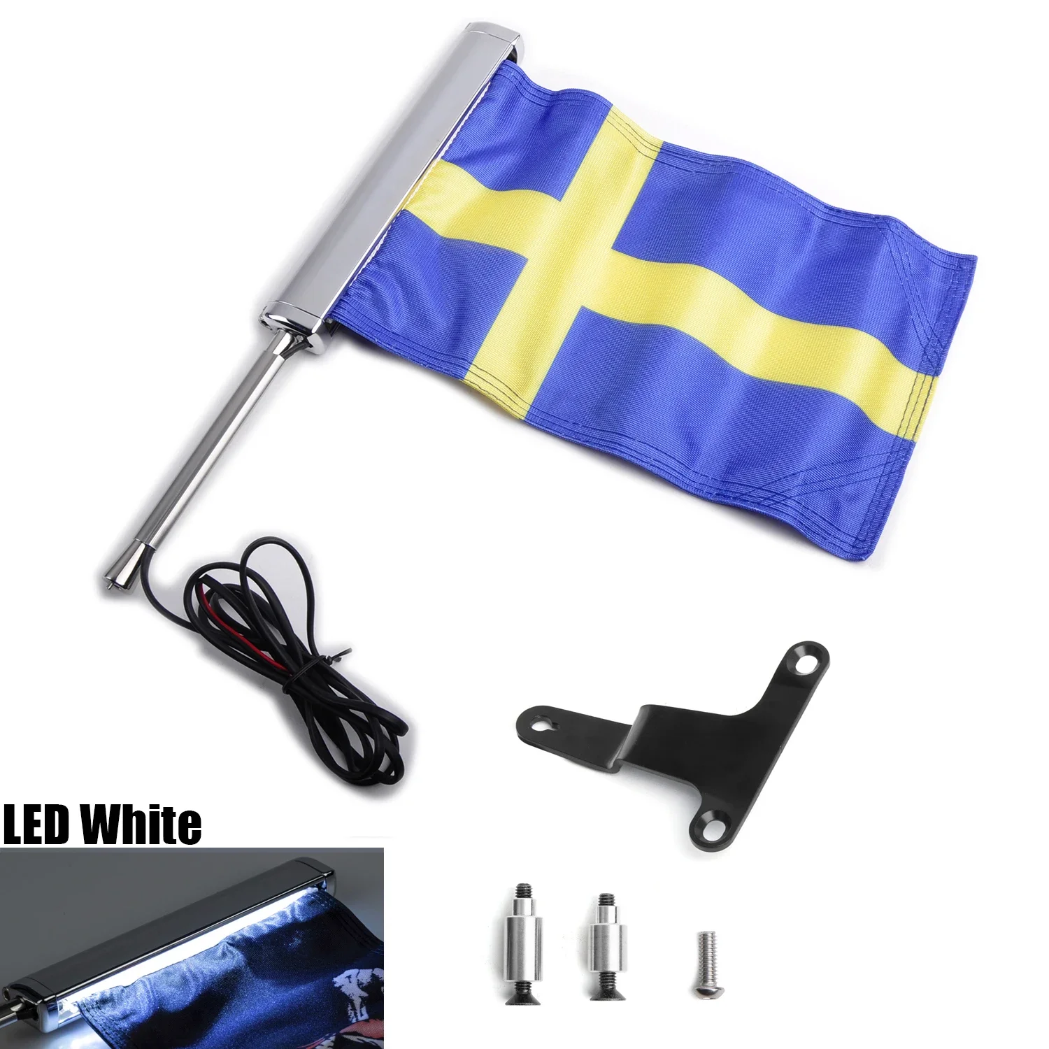 

Moto 3color LED Flag Group Flagpole Group For honda Gold wing GL1800 motorcycle Sweden Flag Decoration Passenger Luggage-PANICAL