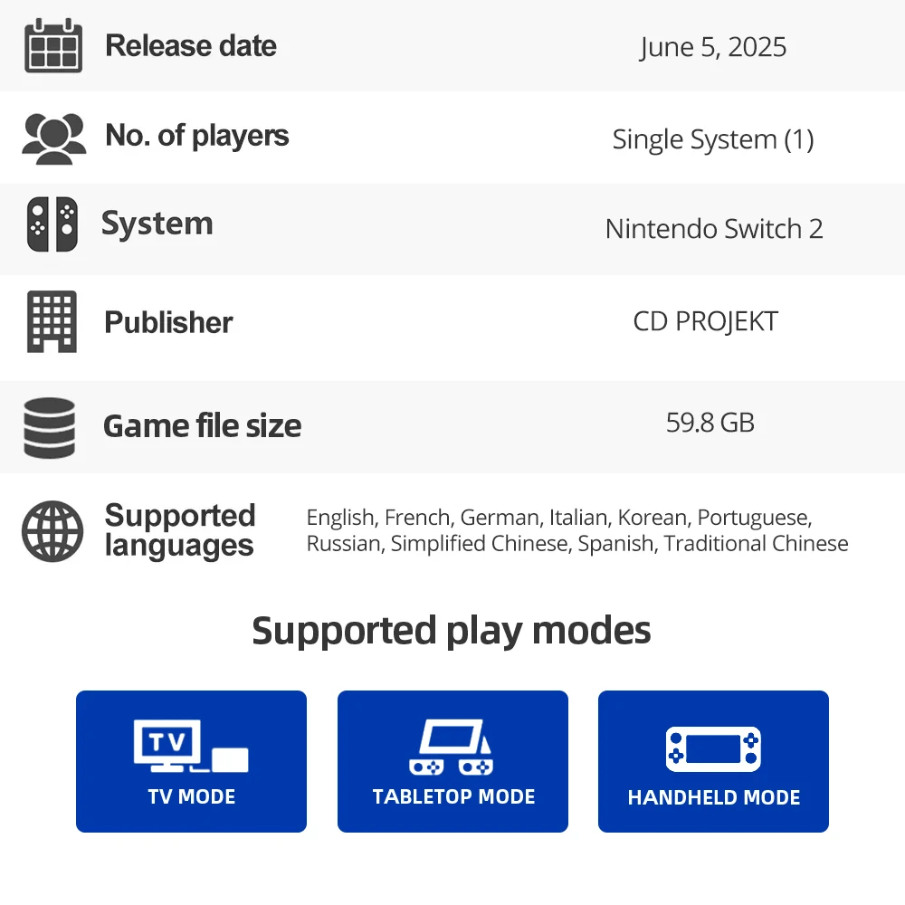 عروض ألعاب Nintendo Switch 2 - الإصدار النهائي Cyberpunk 2077 - ألعاب Adventure Action وإصدار RPG Genre Switch 2
