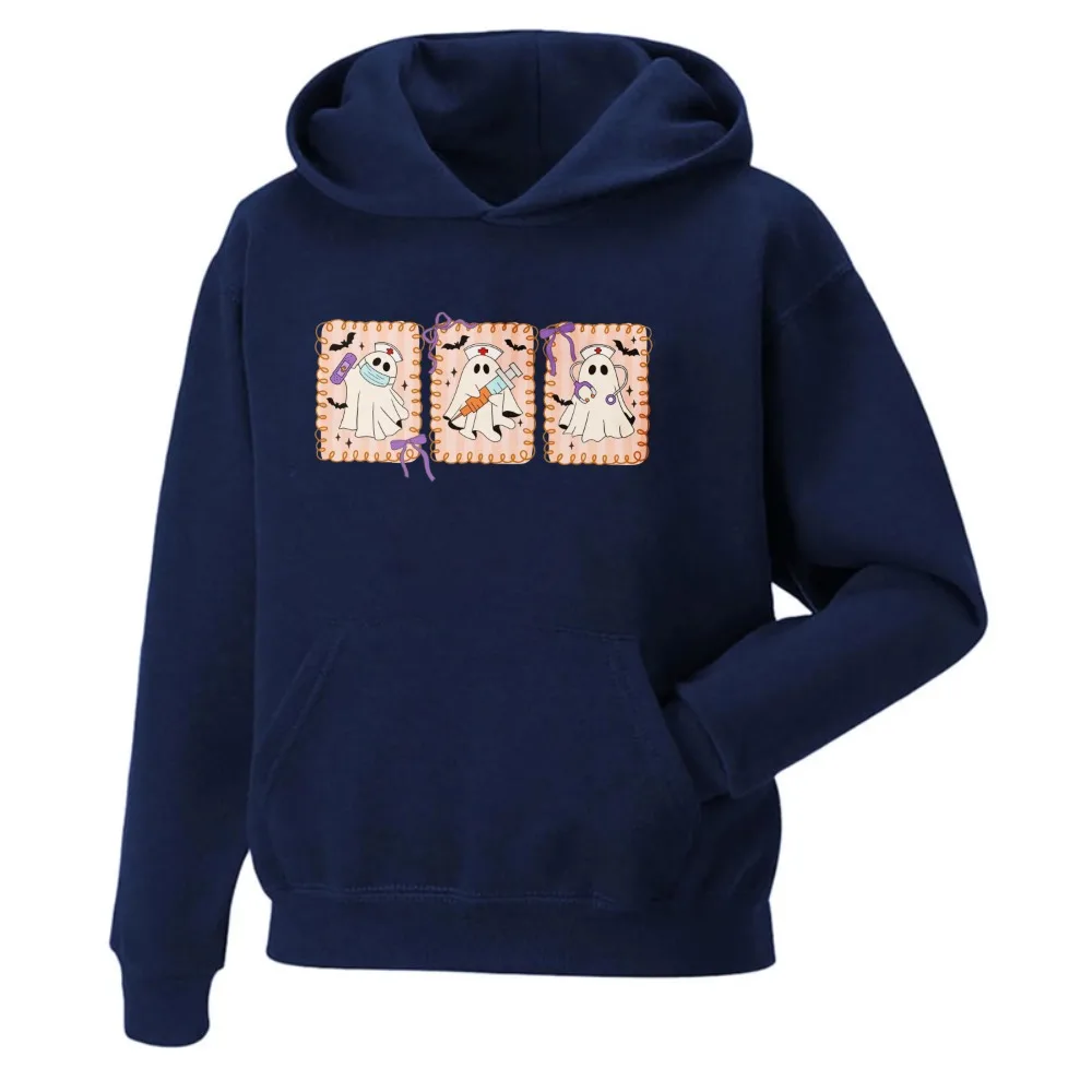 Three Ghosts Spooky Halloween Hoodie Vintage Unisex Pullover Graphic Sweatshirt Cute Funny Frame Long Sleeve Autumn Winter