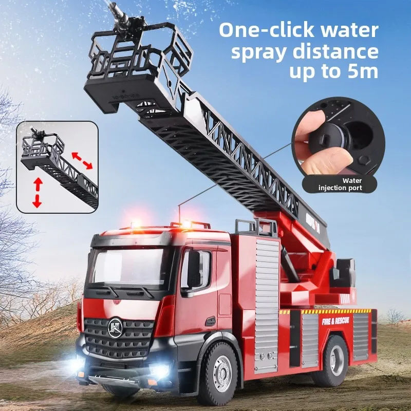 22ch rc caminhão de bombeiros com escada aérea rc luz led efeito sonoro rc motor de incêndio spray água fogo sprinkler caminhão brinquedos carro rc