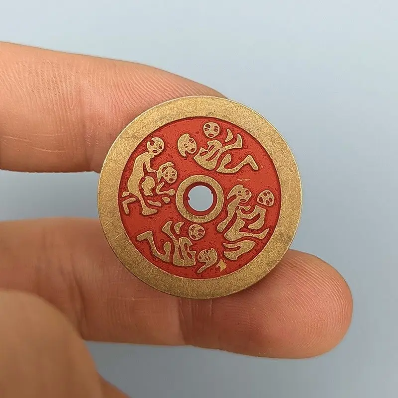 Collection Brass Cinnabar Copper Qing Dynasty Spring Coin Fenghua Xueyue Secret Play Picture Round Hole Yellow Bright