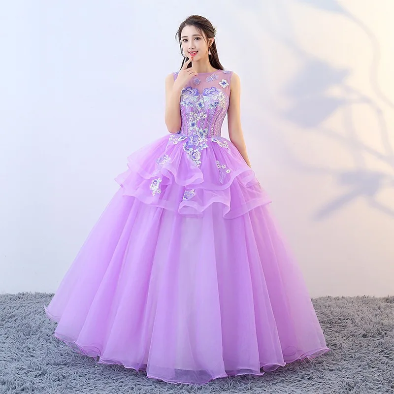 Maßgeschneiderte Ballkleid-Quinceanera-Kleider mit Applikationen, lila Abschlussball-Geburtstagsparty-Kleider, formelle Roben de Soirée