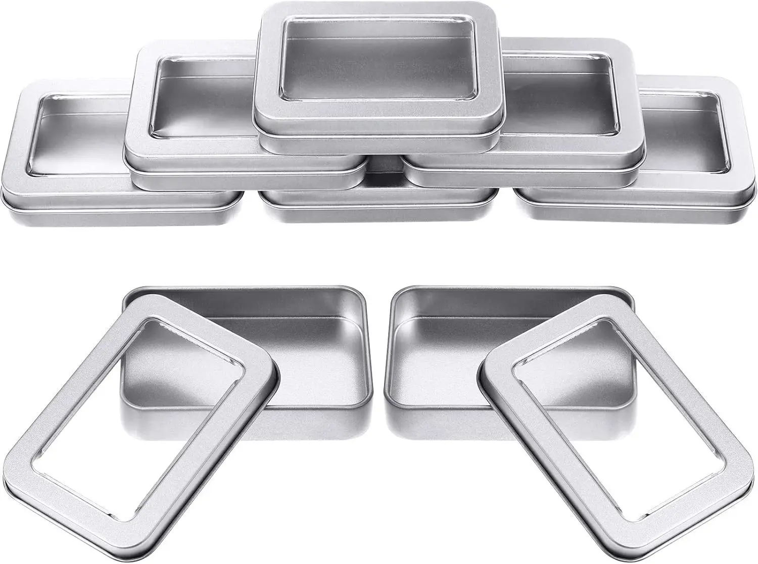 

4Pcs Rectangular Tinplate Metal Tin Boxes with Clear Window Lid Multipurpose Storage Container for Candy Cookies Snacks