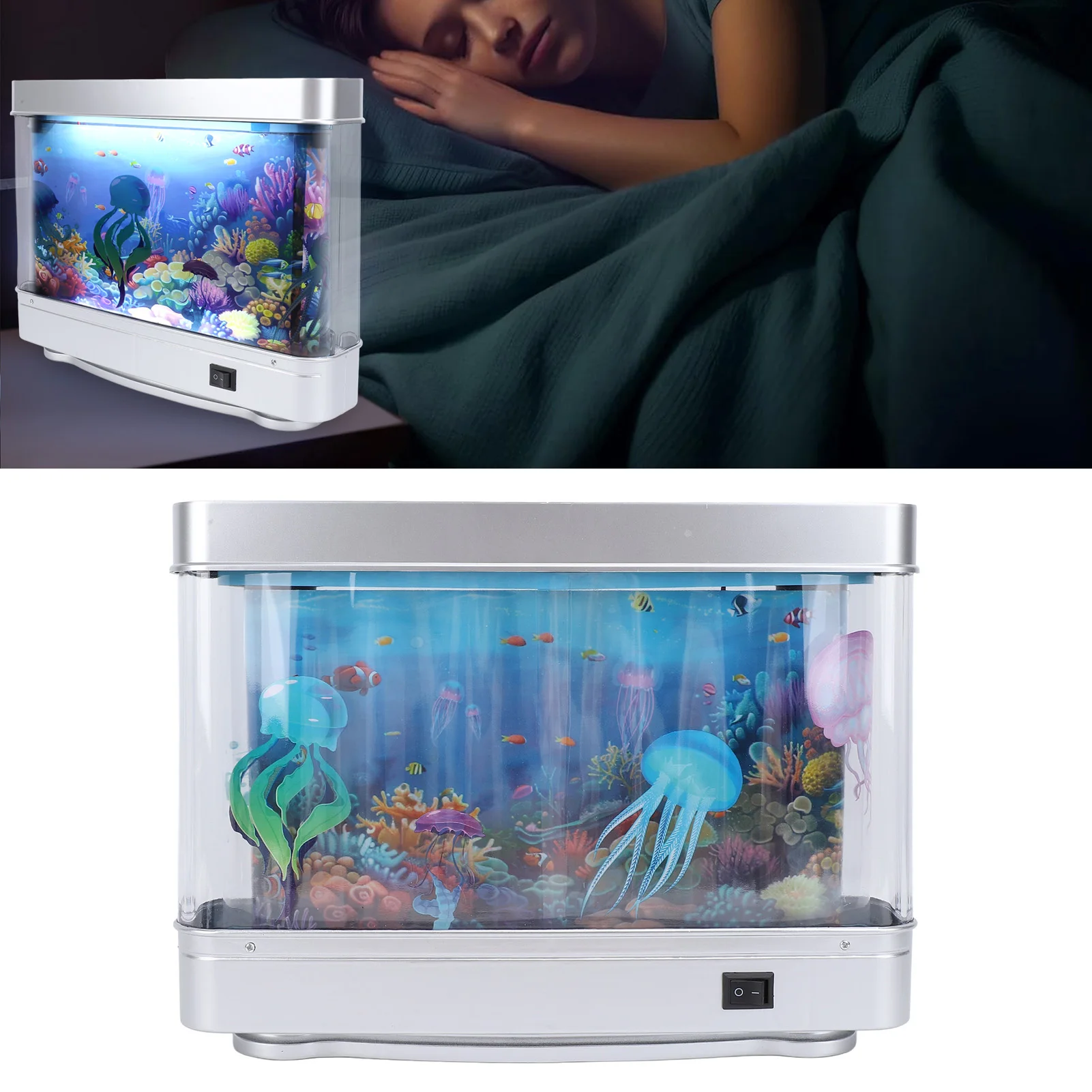 Fake Fish Tank Lamp with Moving Fish LED White Light USB 5V Plug In Artificial Aquarium Lamp for Desktop Bedroom