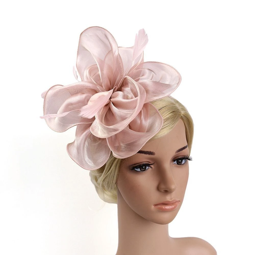 

Solid Color Feather Flower Mesh Headband Wedding Fascinators Elegant Organza Feather Headdress Net Yarns Hair Ornament