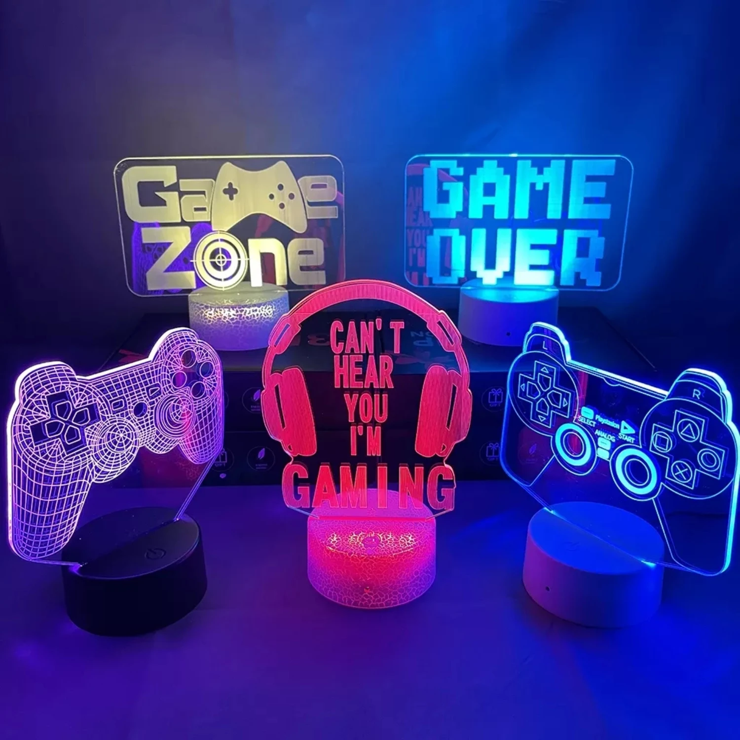 Neue rgb 3d led gaming setup lampe-buntes usb-betriebenes nachtlicht für kinderspiel zimmer-stilvolle led tisch lampe für indo