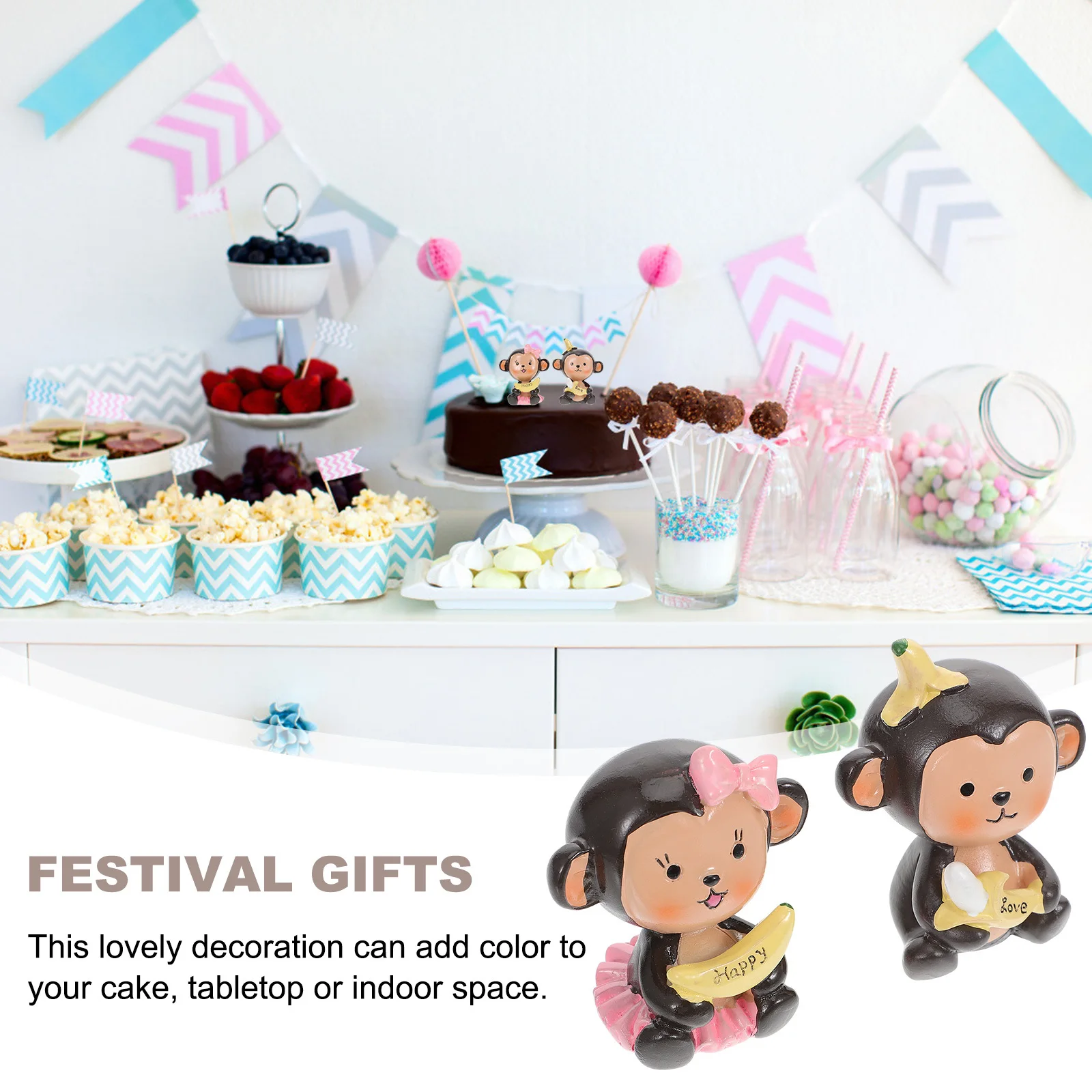 

2Pcs Banana Monkey Ornaments Resin Cute Decor for Garden Plant Pot Miniature Landscape Home Room Desk Cabinet Decoration Cartoon