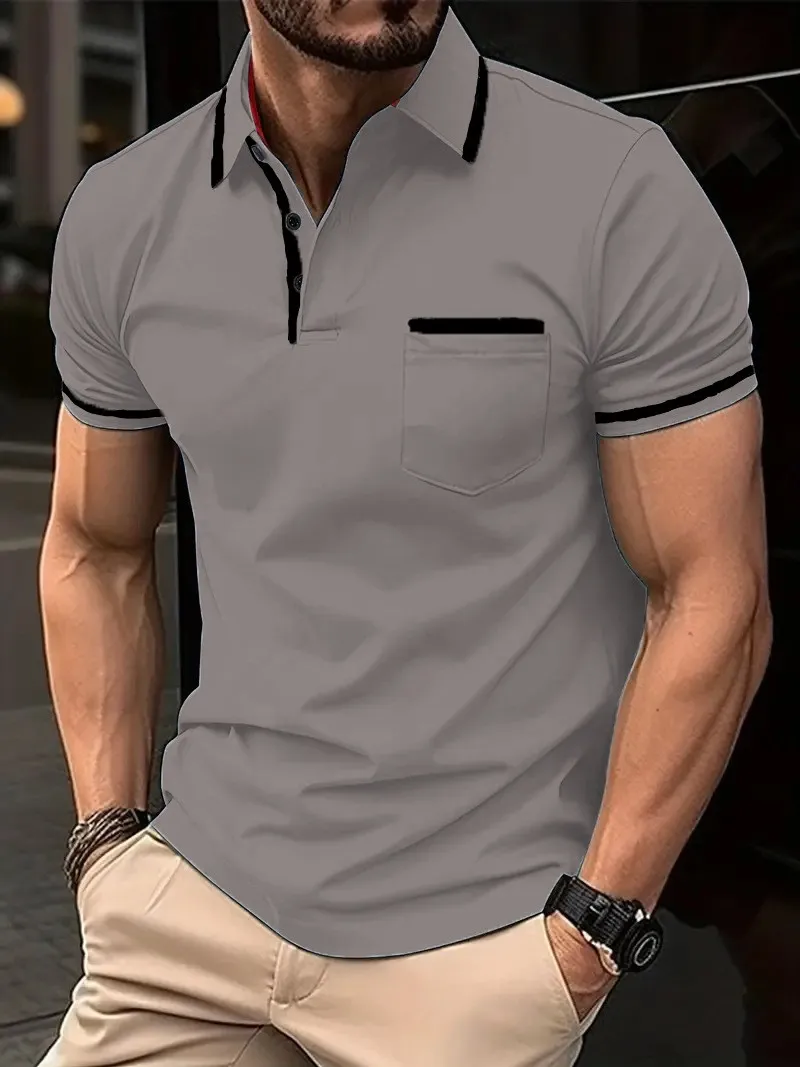 

Patchwork fashion buttoned patch pocket summer men's casual sport blazer with collar and short sleeve Polo shirt