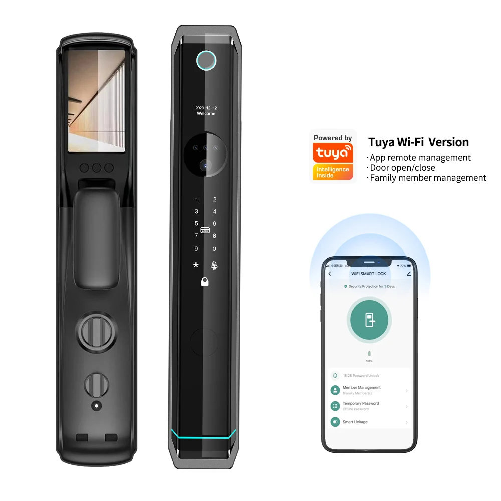 Full Automatic 3D Face Recognition Tuya Wifi App Smart Lock Camera Key Biometric Fingerprint RFID Card Digital Password