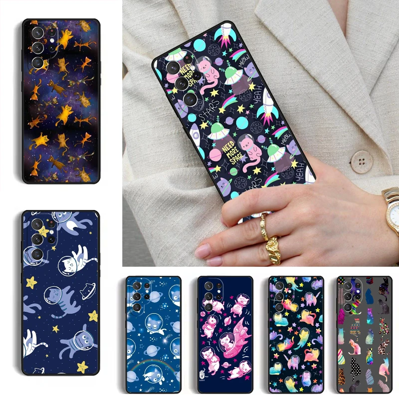 Space Happy Cats Phone Case for Samsung Galaxy S26 S25 Ultra S24 S23 S22 S21 Plus Note 10 Bumper Cover