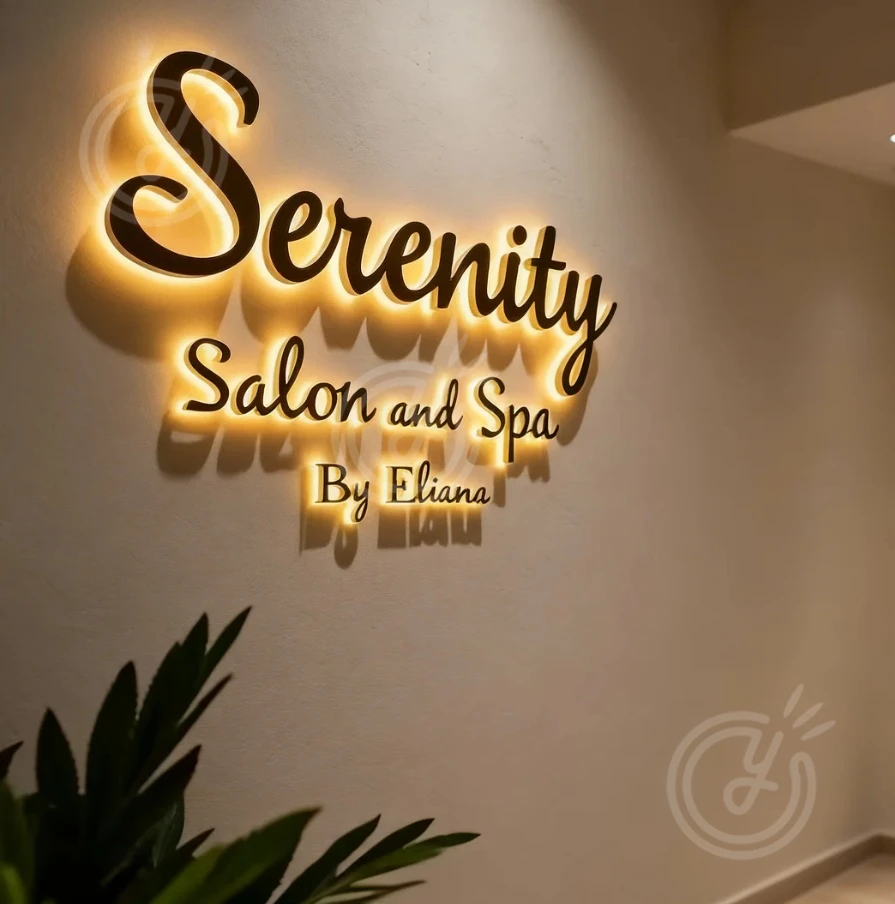 علامات معدنية LED بإضاءة خلفية للأعمال لشعار العيادة والمكتب ثلاثية الأبعاد قابلة للعنونة لواجهة المتجر والردهة وصالونات التجميل وشريط النيون والحلاق