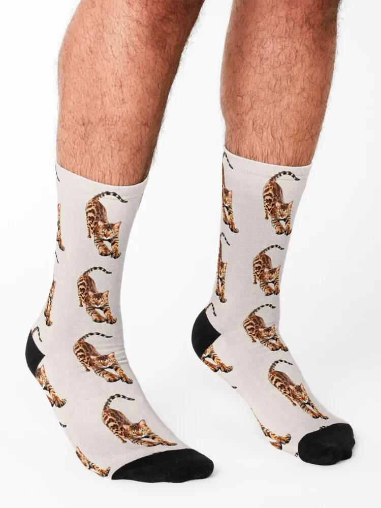Bengal Cat Stretching Socks Run professional running loose crazy Socks For Girls Men's