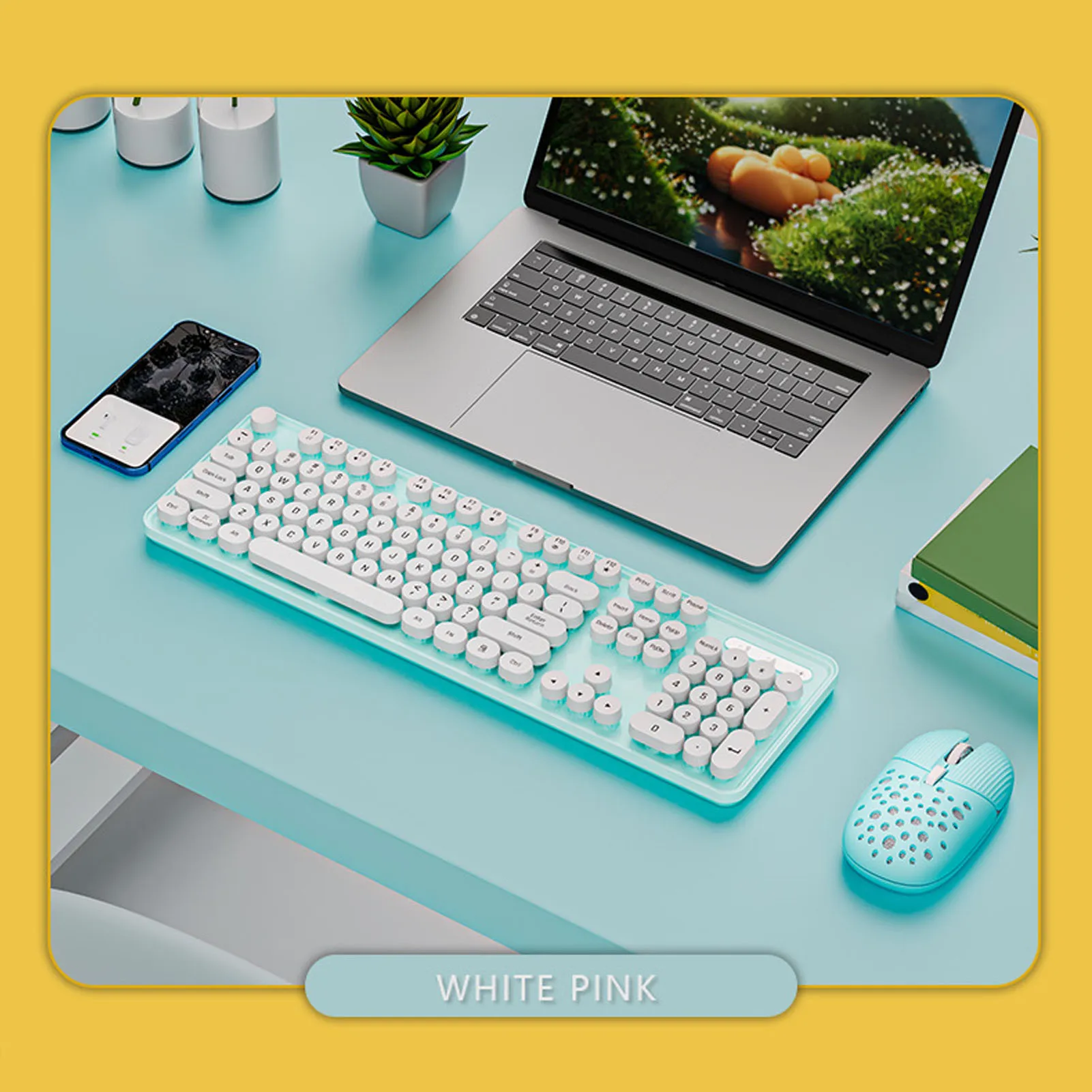 Wireless Keyboard and Mouse Combo 2.4G Wireless Numeric Keypad Pure Color Round Keycaps Easy To Use Wireless Mouse for Office