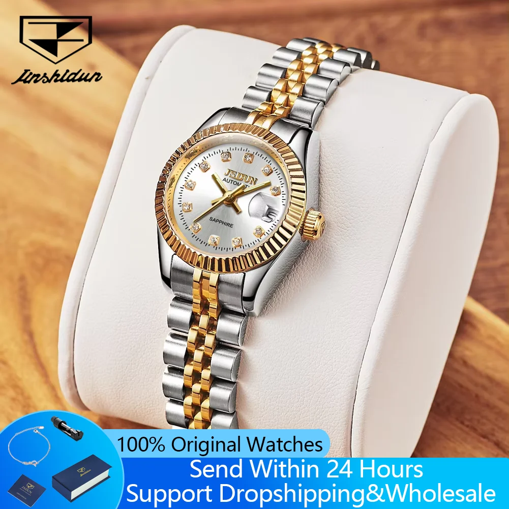 

JINSHIDUN 8737 Automatic Woman Watch Luxury Brand Original Sapphire Mirror Waterproof Auto Date Mechanical Wristwatch for Women