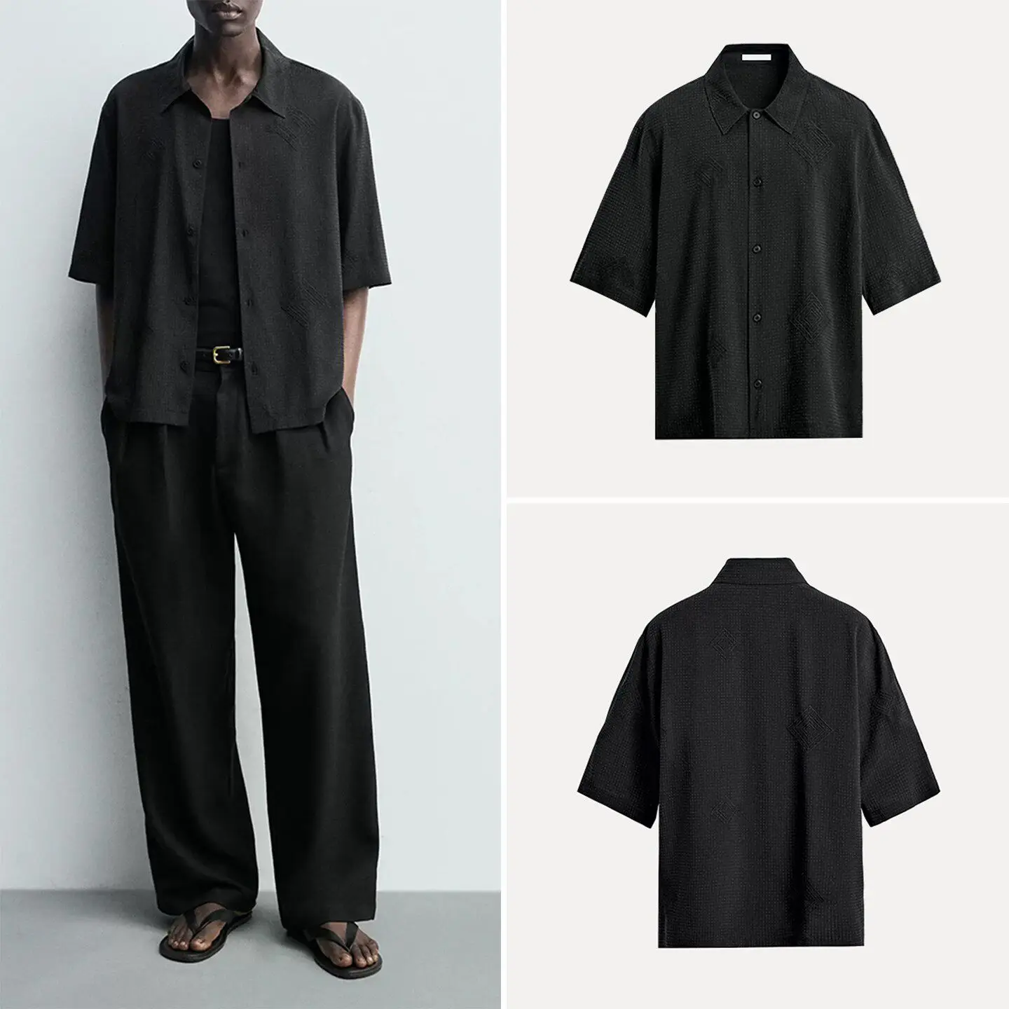 

Loose Fit Short Sleeve Men's Shirt Geometric Pattern Embroidery Summer 2026 New Arrival Casual Wear for Men ZADATA Brand