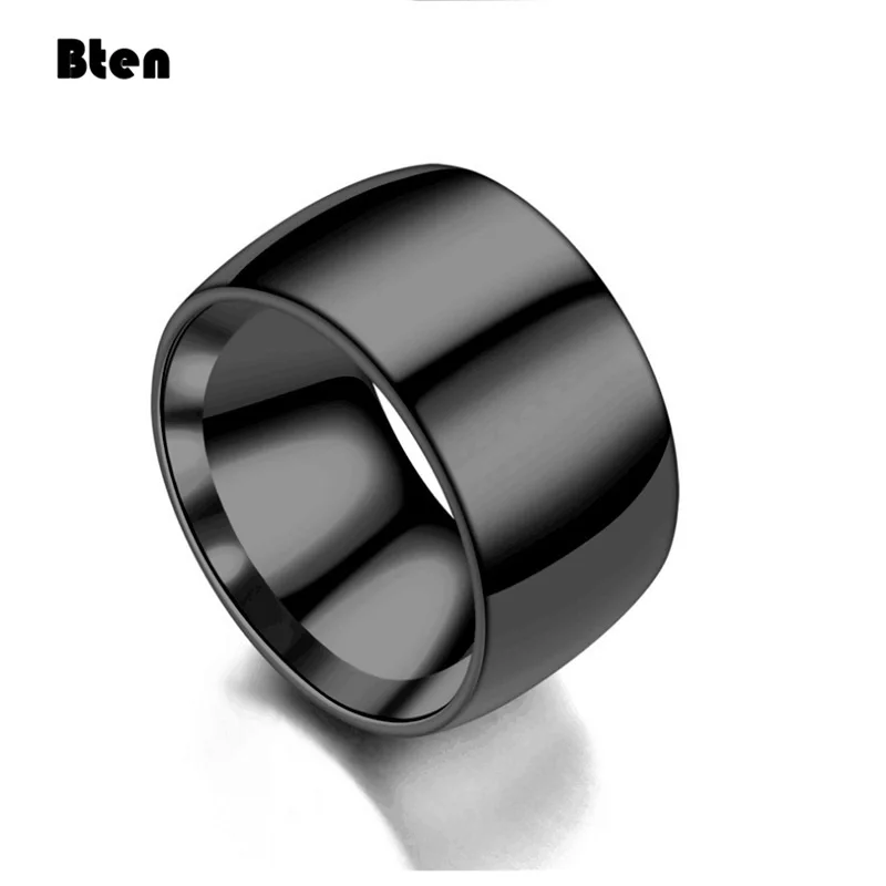 Bten Fashion Charm Jewelry Ring Men Stainless Steel Black Rings For Women Jewelry 12mm Men Rings Gold Silver Color Rings