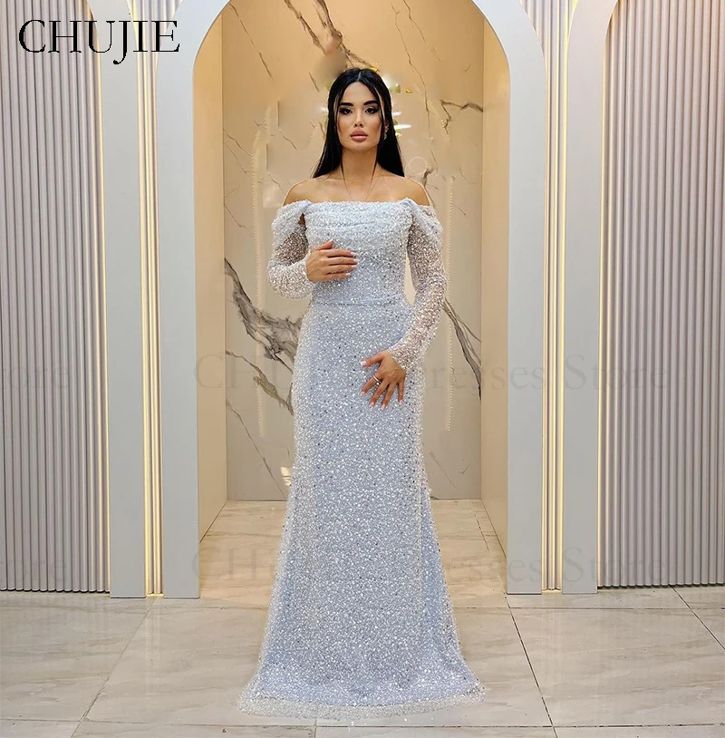 

Shinny Mermaid Evening Dresses With Train Long Sleeves Arabia Dubai Satin Prom Party Dress 2025 New Cocktail Gowns فساتين سهرة