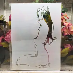 A4 29cm Beauty Long Hair Girl Sitting DIY Layering Stencils Wall Painting Scrapbook Coloring Embossing Album Decorative Template
