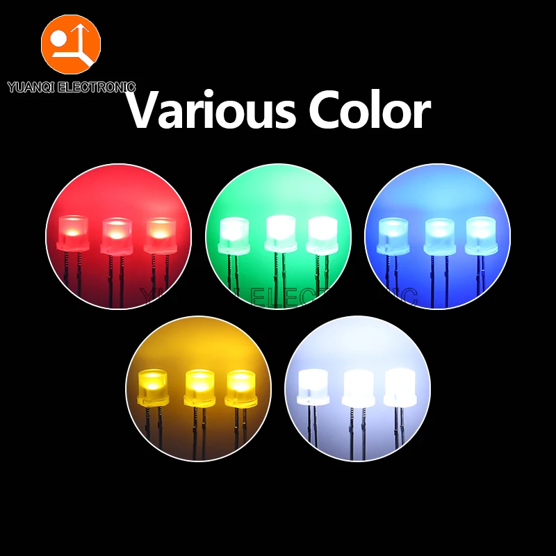 100pcs 5MM Flat Top White Red Yellow Blue Green Assorted Kit Lamp Diode LED Ultra Bright Bulbs Emitting Diodes F5 Light