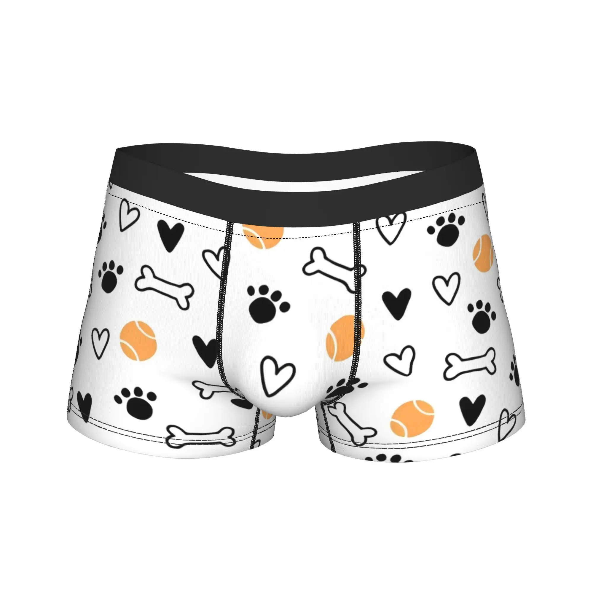 Paw Bone Pattern Heart Ball Men Underwear Animal Lover Boxer Briefs Shorts Panties Polyester Underpants for Male Plus Size