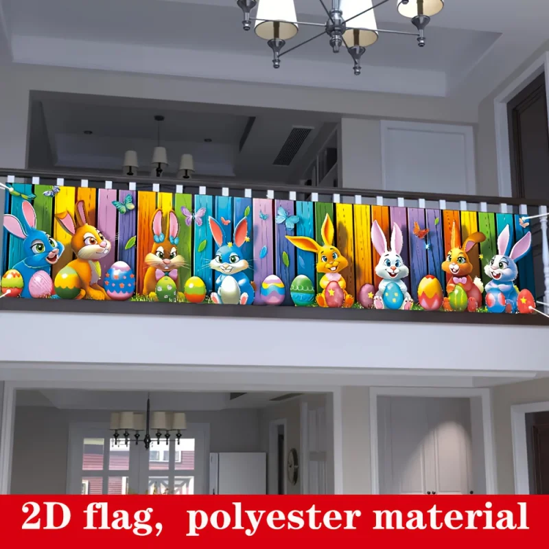 

Длинный баннер VIKAMA «Пасхальный кролик» с красочным дизайном яиц и текстурой дерева, полиэстер, идеально подходит для декора перил на вечеринках