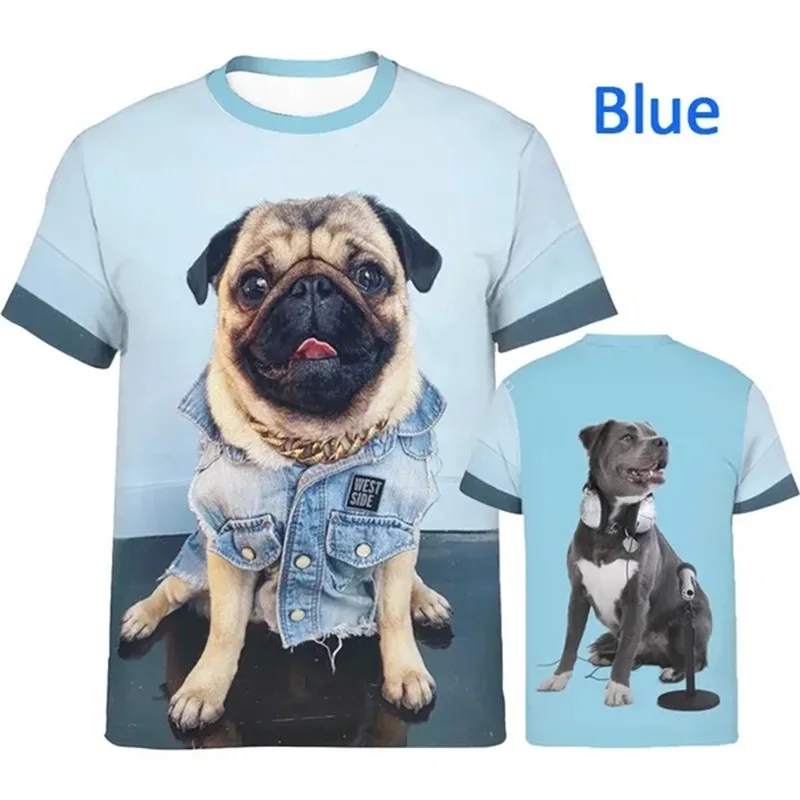 3D Printing Funny Dog Graphic Tshirts Men\'s Short-sleeved Casual Round Neck Tees Shirt Mens Animal Pug Tshirt Streetwear