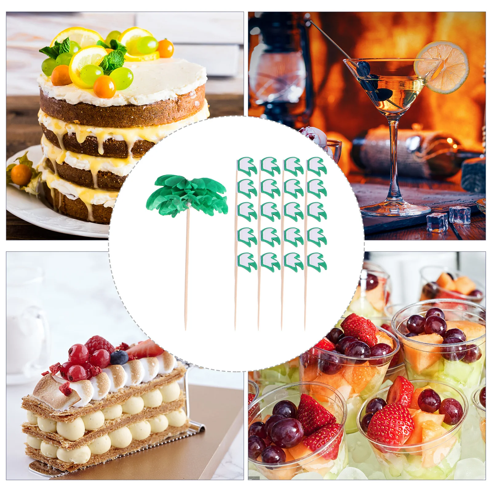 

50Pcs Birthday Cake Picks Hawaiian Style Cocktail Fruit Picks Dessert Table Party Decoration Fruit Toppers