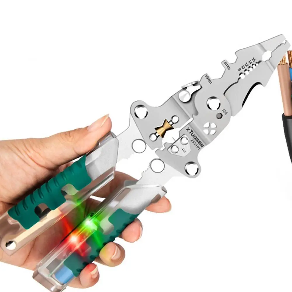 

Voltage Testing Electrician Stripping Plier Crimping Cable Clamper Foldable Wire Stripping Pliers Cable Cutting Efficient Wiring