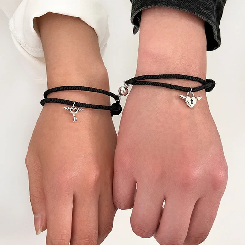 2Pcs Fashion Star Moon Magnetic Pendant Couple Bracelets for Women Handmade Rope Chain Bracelet Friendship Minimalist Jewelry