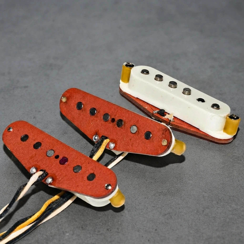 Red Fiberboard SSS Pickup Set, 1957 Vintage Handmade, Single Coil, Classic Tone, Neck Middle Bridge Mounting Screws for ST