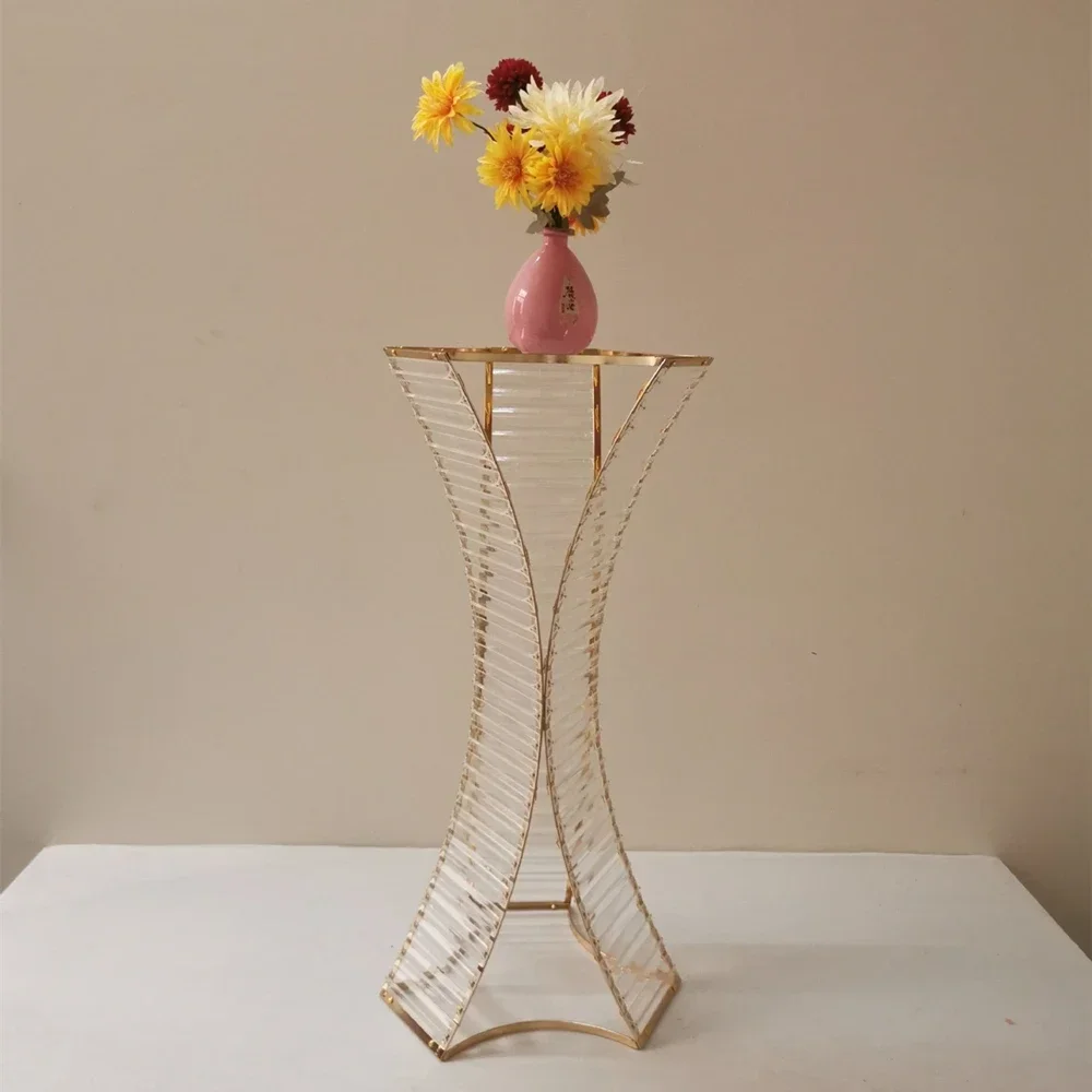 80 cm hoher goldener Sanduhr-Blumenständer aus Acryl und Kristall, geometrische Säulen als Hochzeitsdekoration für den Gang bei Party-Events – Detail 5