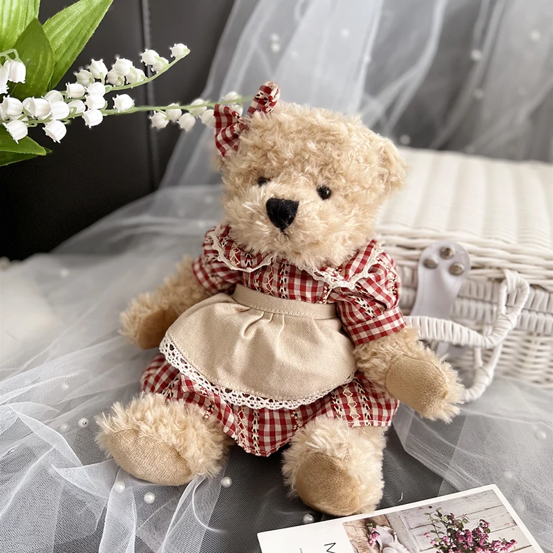 Couple Pastoral style Teddy Bear With Cloth Plush Toys Stuffed Dolls Toy Kids Baby Girls Children Girl Birthday Christmas Gift