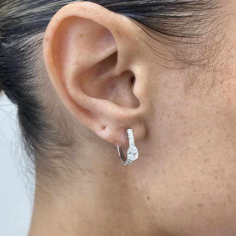 Solid 14K White Gold 1.02ctw DEF/VS VVS Pear&round Cut HPHT Lab Grown Diamond Hoop Earrings Birthday Anniversary Gift - view 5