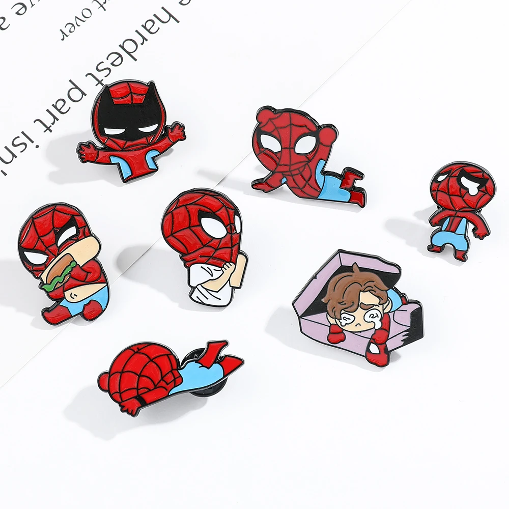 Marvel Superhero Spiderman Funny Badge Cute Cartoon Enamel Pins Jewelry Spider Man Creativity Brooch for Clothing Accessories