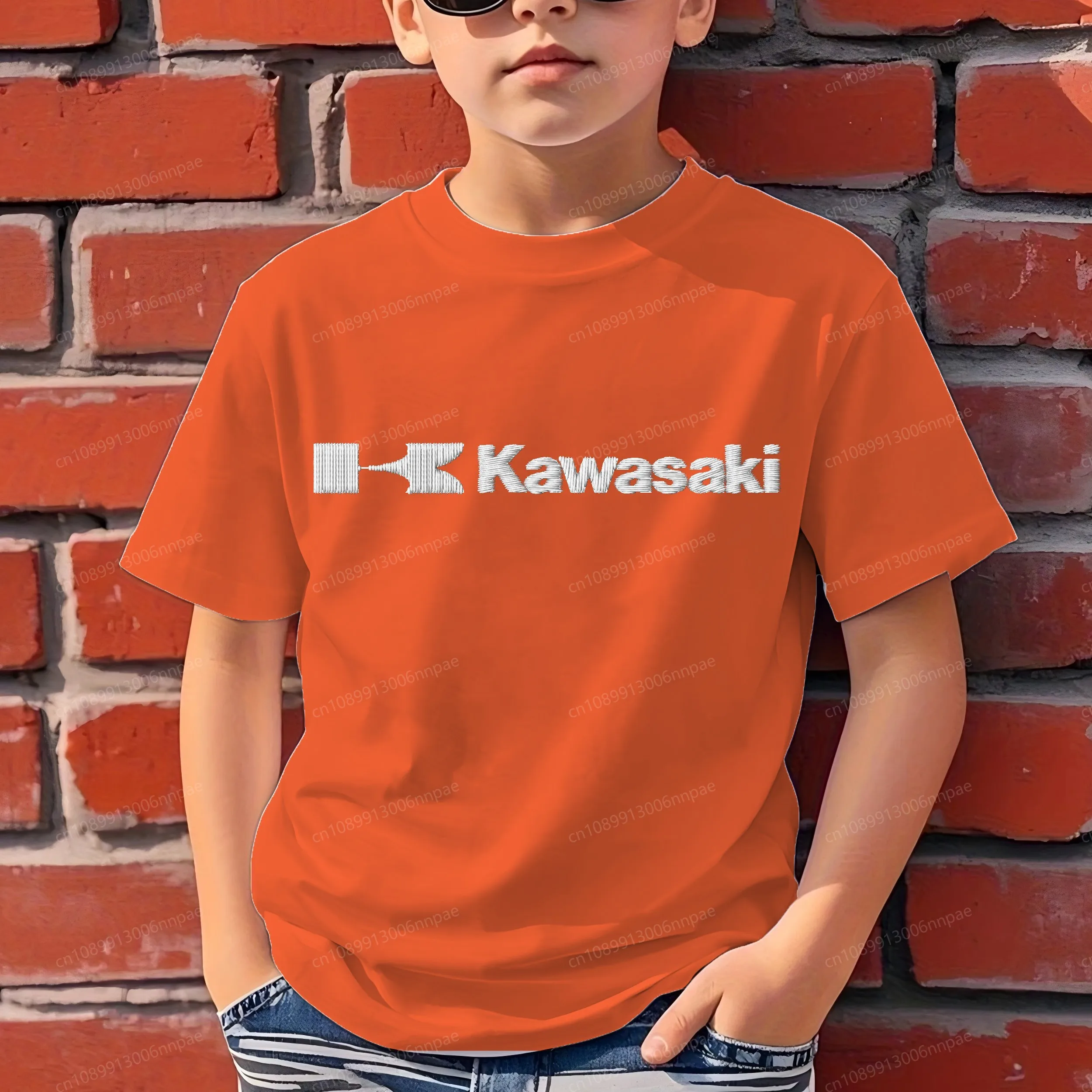 

Sports T-shirt for a Boy Embroidery Kawasaki 3D Printing Pure Cotton T-shirts Boys Child Clothes O-neck Children Summer Clothing