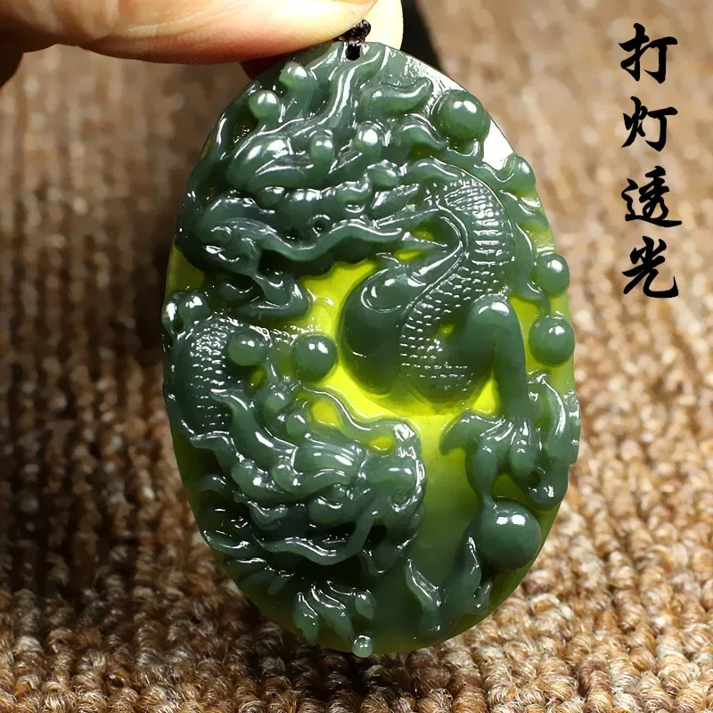 Hetian jade sapphire Shuanglong play bead jade pendant for men and women