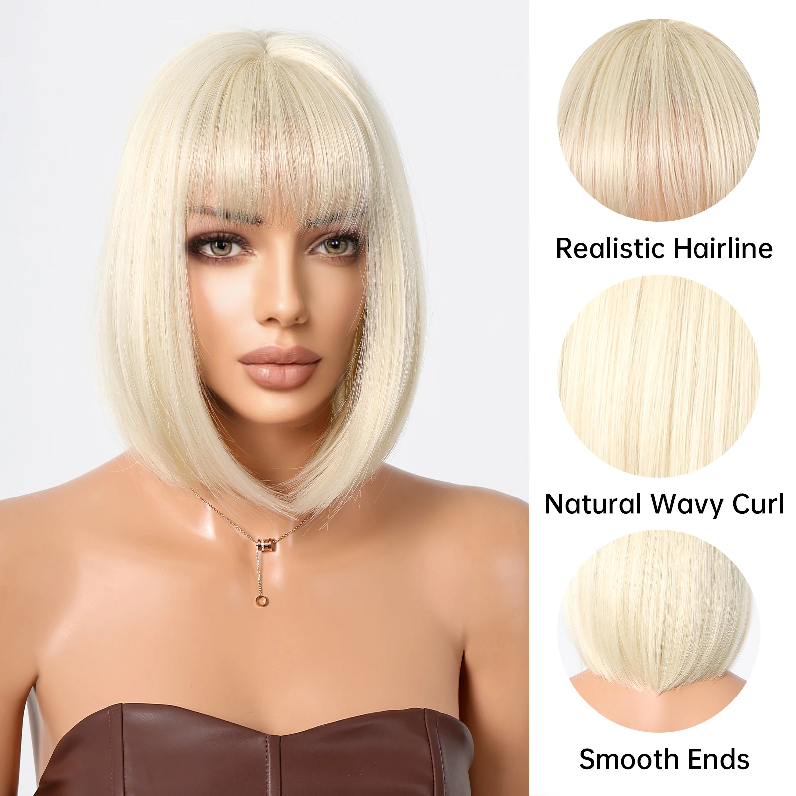 Krótka peruka z prostymi włosami Blonde Bob Cute Synthetic Hair Wig with Bangs Blonde Party for Women Fiber Fake Hair for Cosplay Costume Wig