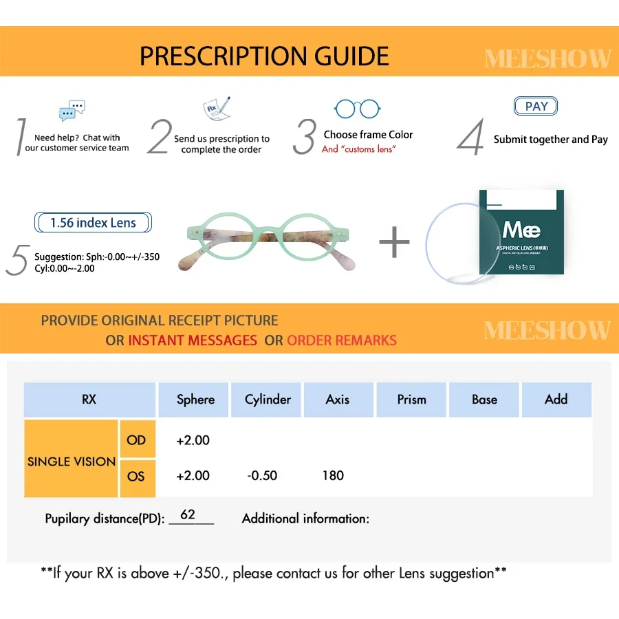 Meeshow Prescription Glasses Women Round Myopia Optical eyeglasses Frame Men\'s CR-39 Resin Aspheric Lenses Customized Glasses