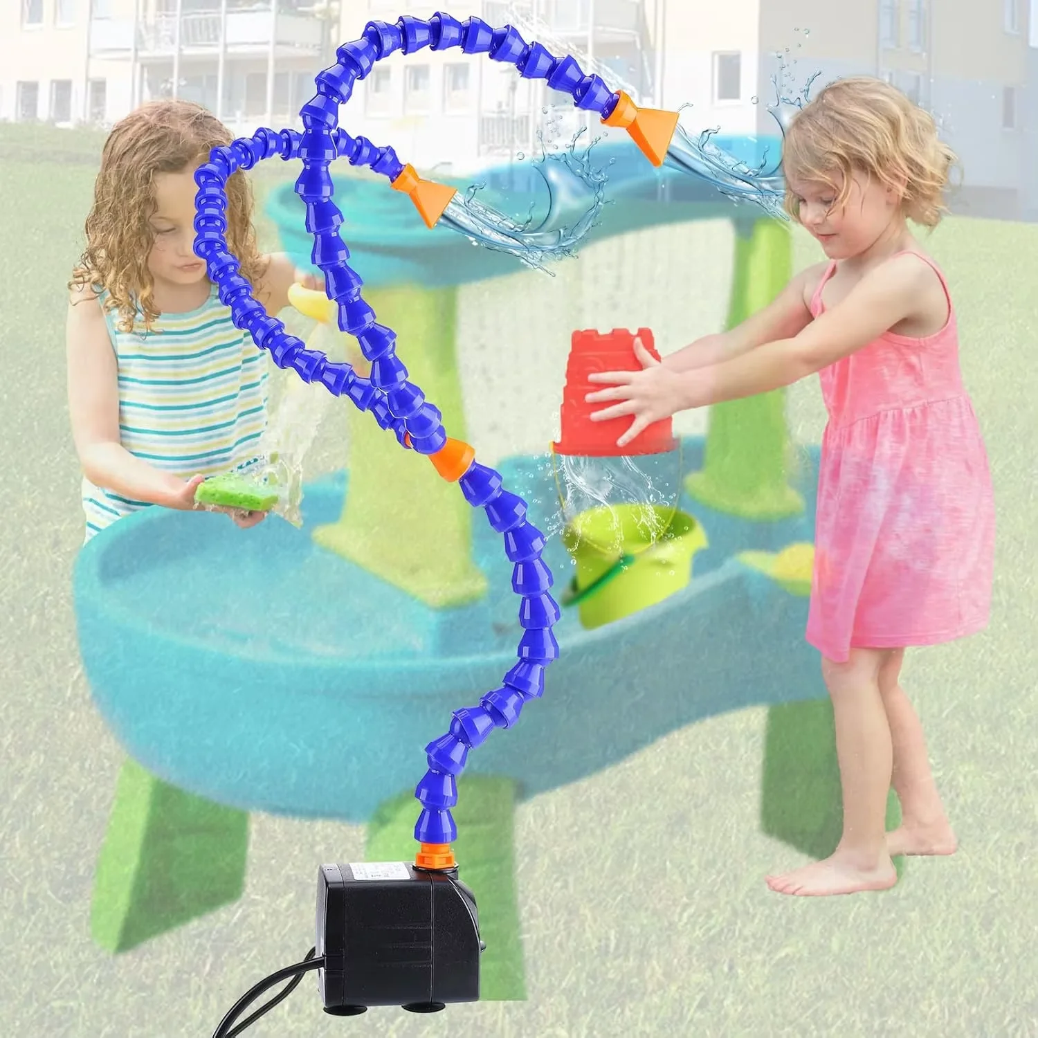

Water Table Pump - Adjustable Double Universal Joint Pipe, Fun Kids Outdoor Water Table Toys Accessories, Safe to Use with 10ft