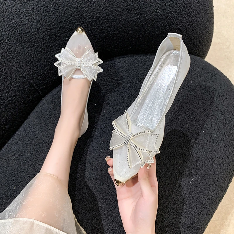 Silver Mixed Color Flats Wedding Shoes Women Shine Slip on Ballerina Shallow Loafers Elegant Bridesmaid Ballet Shoes