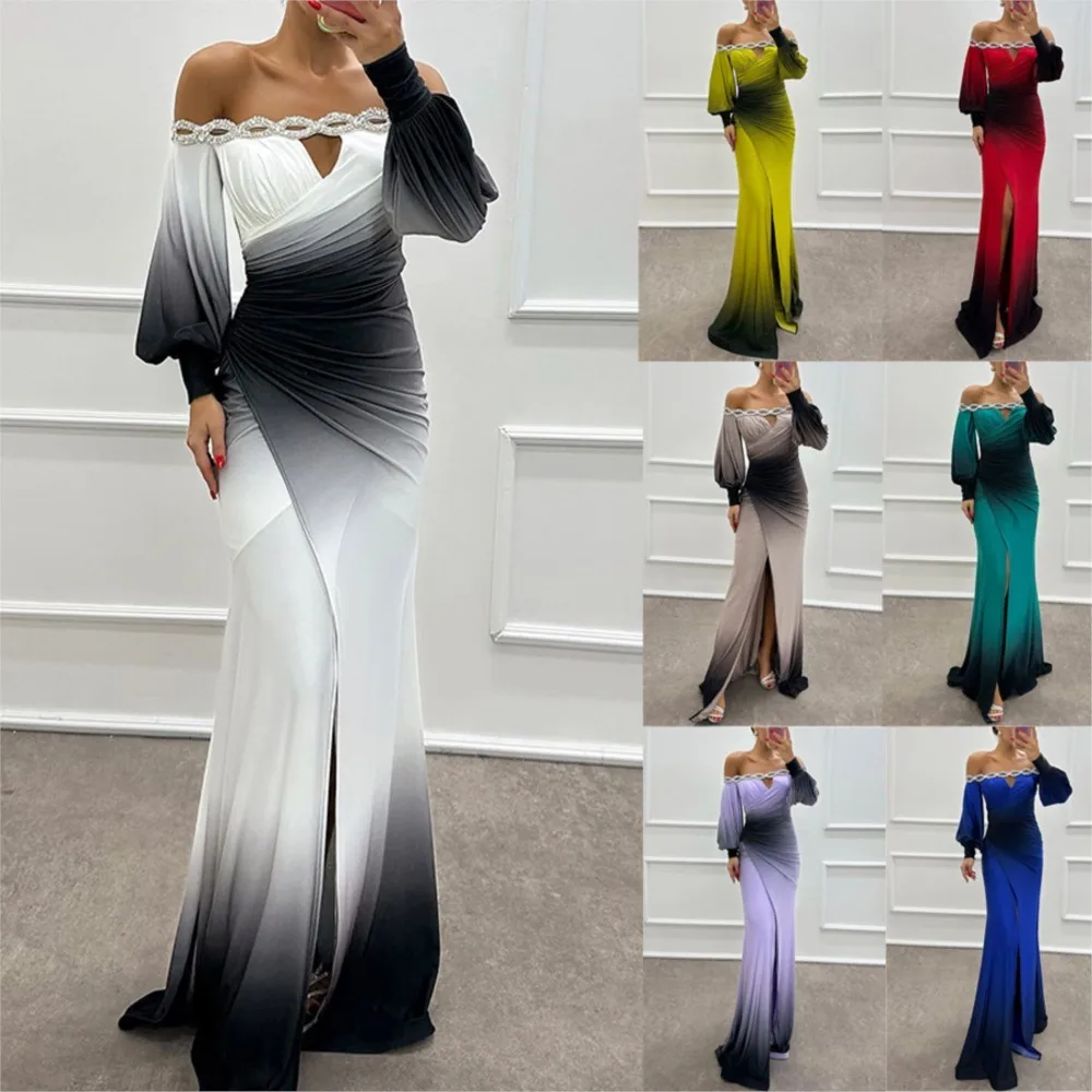 Fashion Sexy One Shoulder Printed Women's Party Dresses Spring And Autumn New Long Sleeved Slim Elegant Ladies Party Dress 2025 view 6