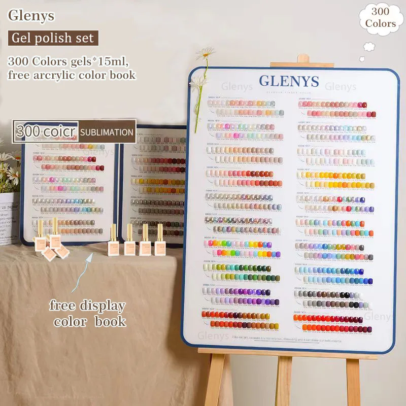 

Glenys 300 color nail polish glue popular semi permanent immersion gel color card UV LED nail salon art varnish set