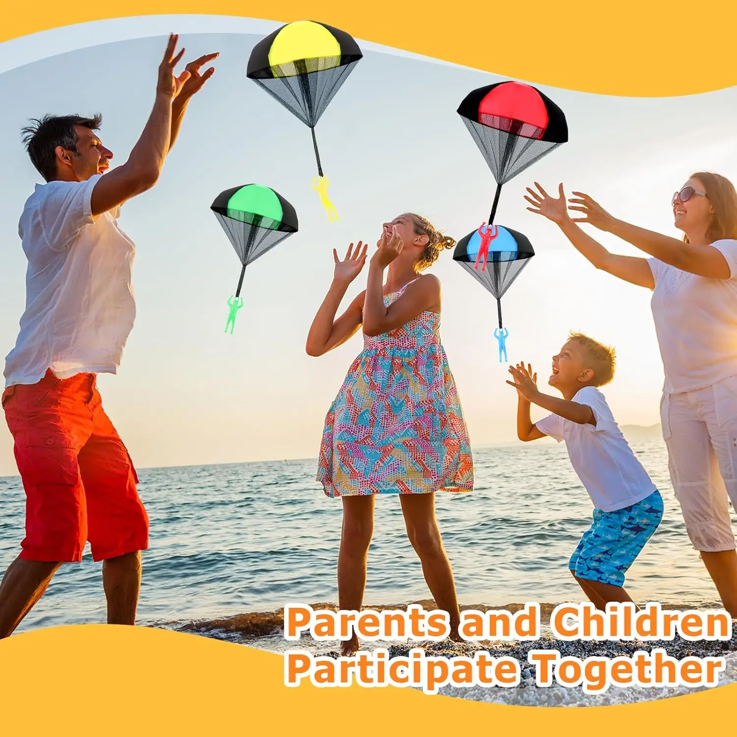 Parachute à lancer à la main pour enfants, Mini Parachute, jouet de plage en plein air, jouets éducatifs de divertissement Parent-enfant, 4 pièces