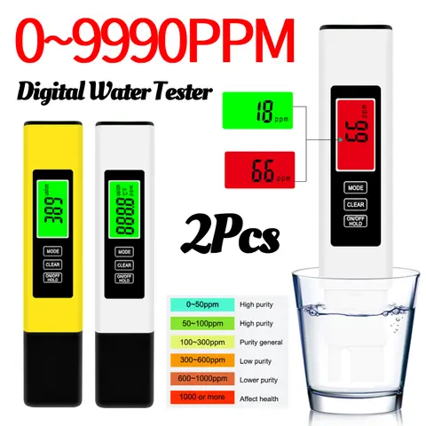 2Pcs 4 in 1 Digital Water Tester TDS  0-9990ppm 0.01 PH High Precision Pen Water Tester 0-14 PH LCD PPM Tester Aquarium Filter