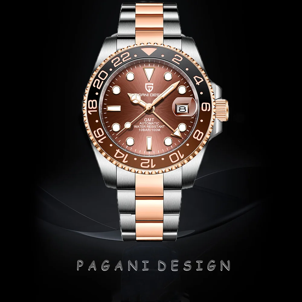 جديد PAGANI DESIGN PD-1662 الفاخرة GMT الرجال الميكانيكية ساعة اليد الياقوت الزجاج الفولاذ المقاوم للصدأ 100 متر مقاوم للماء ساعات أوتوماتيكية #1