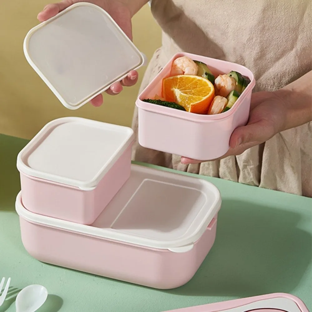 

Double Layered Cartoon Lunch Box Drop-proof Fruit Pattern Plastic Lunch Box Detachable Divided Compartment Lunch Box Children